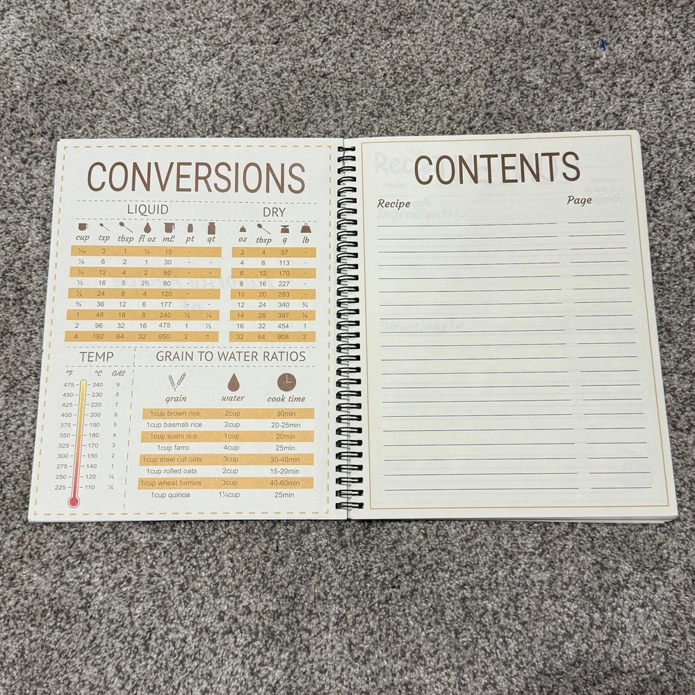 Blank Recipe Journal Spiral Notebook Kitchen Conversion Black Large Paper